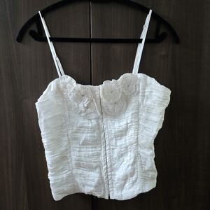 Zara Elegant White Ruched Women's 1/2 Top Flower Detail Adjustable Straps Nwt